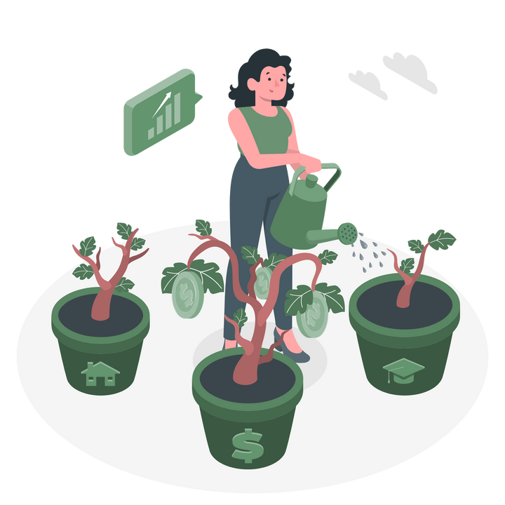 a-woman-watering-multiple-money-plants-symbolizing-growing-multiple-sources-of-income